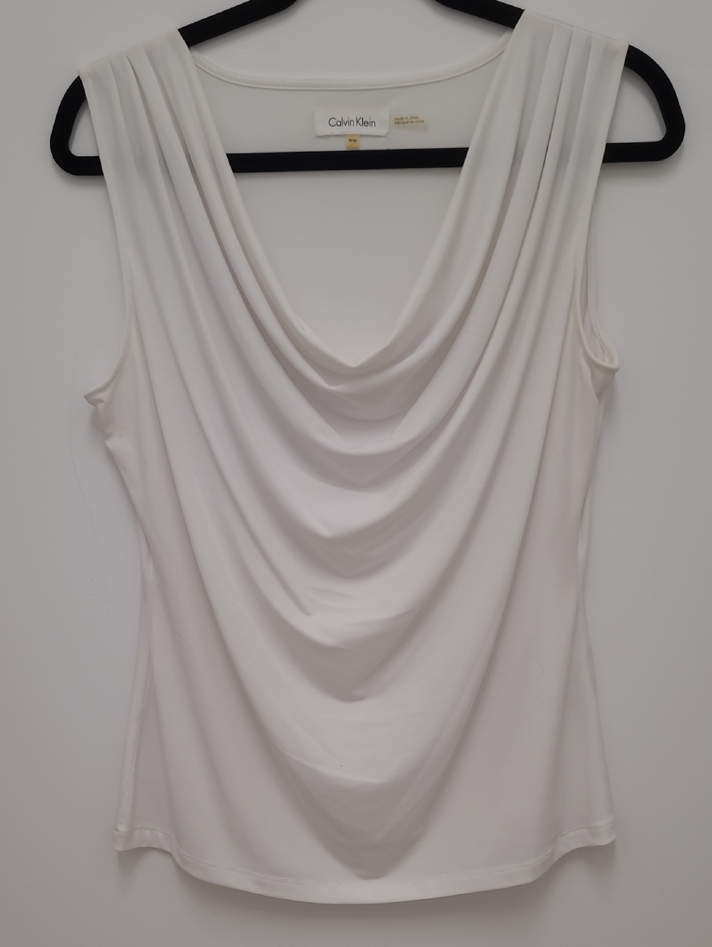 Calvin Klein White Draped Cowl Neck Sleeveless Camisole